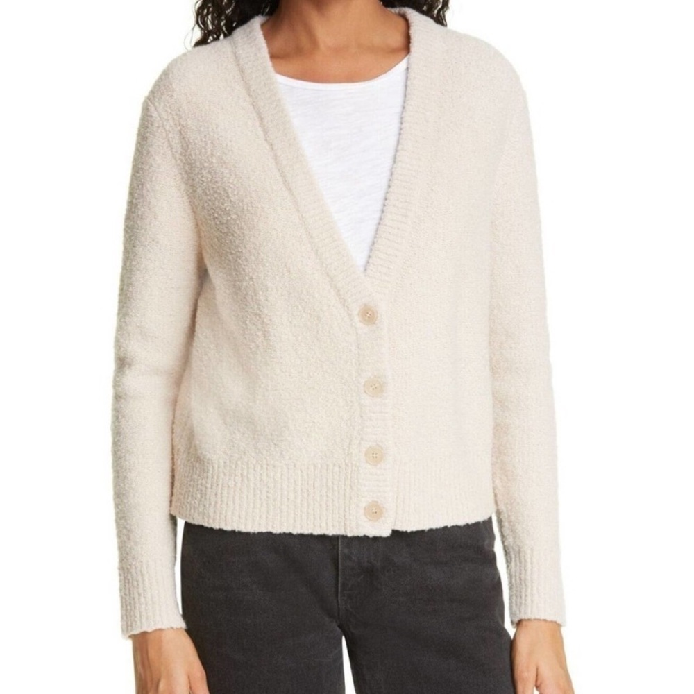 SOLD Kayne Boucle Boyfriend Cardigan Sweater Size Medium in Cream White Sand - Picture 8 of 8